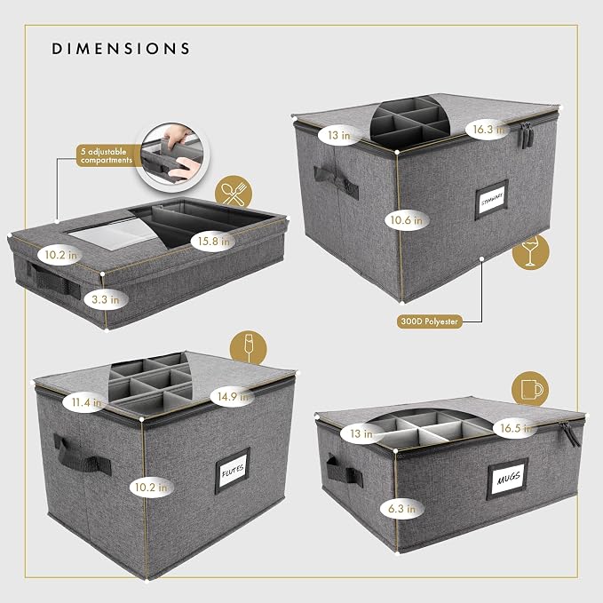 HOMELUX THEORY Champagne Flute Storage Box, Ivory Hard Shell China Storage Containers, Kitchen Storage Bins With Lids, Heavy Duty Moving Box for Glasses & Stemware, Glassware & Wine Glass