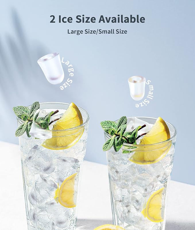 ecozy Portable Ice Maker Countertop, 9 Cubes Ready in 6 Mins, 26.5 lbs in 24 Hours, Self-Cleaning Ice Maker Machine with Ice Bags/Ice Scoop/Ice Basket for Home Kitchen Office Bar Party, Silver