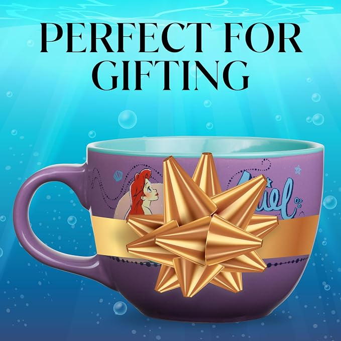 Silver Buffalo Disney Princess Ariel Moonlight Ceramic Soup Mug, 24oz | Little Mermaid artwork, Moonlight ocean design, Large capacity ceramic mug, Ideal for soups & noodles, BPA-free construction