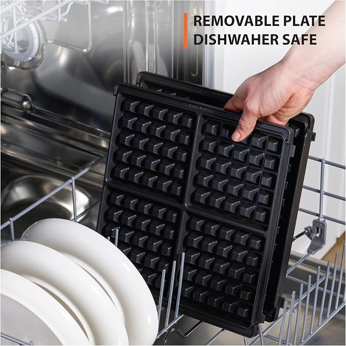 KRUPS 4-Slice Belgian Waffle Maker: Stainless Steel, 5 Browning Levels, Audible Ready Beep, Removable Plates, 1200W, Silver/Black, Large Waffle Maker Family Size, Great for Family Breakfasts