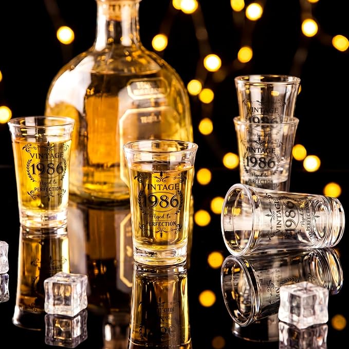 LemonRoad 100 Set 40th Birthday Party Favor for Guest Bulk, 1.4oz Plastic Shot Glasses Cup, Cheers to 40/50/60/70/80 Years Beer Bottle Opener Keychain Thank You Card Gift Bag for Souvenir Party Gift
