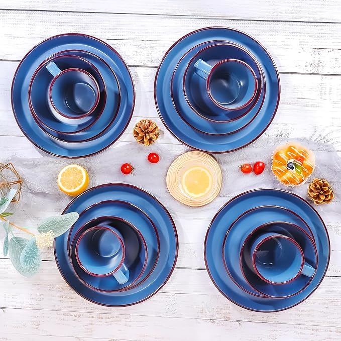 Plates and Bowls Sets, 16 Pieces Dinnerware Sets, Service For 4, Blue