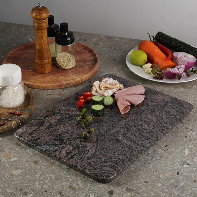Koville Indian Natural Granite Cutting Board for Kitchen, 16x12inch Large Hand Crafted Stone Slab for Cheese, Charcuterie, Pastry Board - Wedding Gift, House Warming Gift