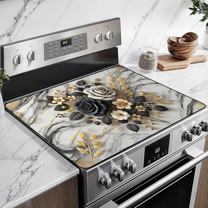 Heat-Resistant Glass Stove Top Cover with Anti-Slip Rubber Coating – 28.5x20.5 Inch Electric Stove Protector, Scratch-Resistant, Expands Counter Space, Stylish Kitchen Decor