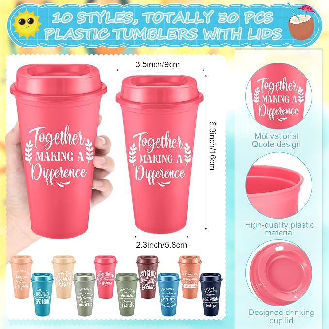 Teenyyou 90 Pcs Employee Appreciation Gift Set, 16oz Tumbler with Lid Notebook Pen Bulk Thank You Gift Holiday Party Favor for Teachers Office Coworker Teacher Staff Team (Bright Color,Classic Style)