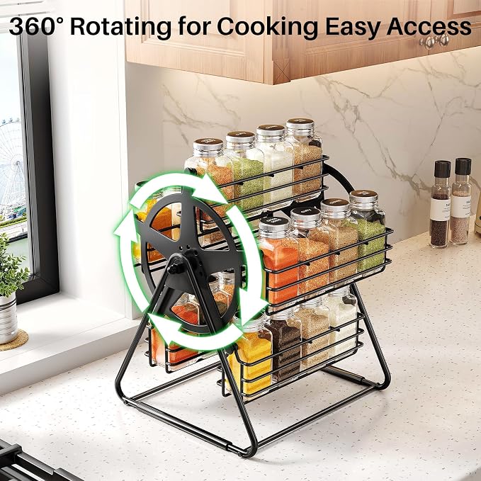 SNTD Rotating Spice Rack Organizer for Large Cabinets Kitchen Countertop with Thicken Spice Jars and Labels, Spinning Like Ferris-Wheel, Metal (M)