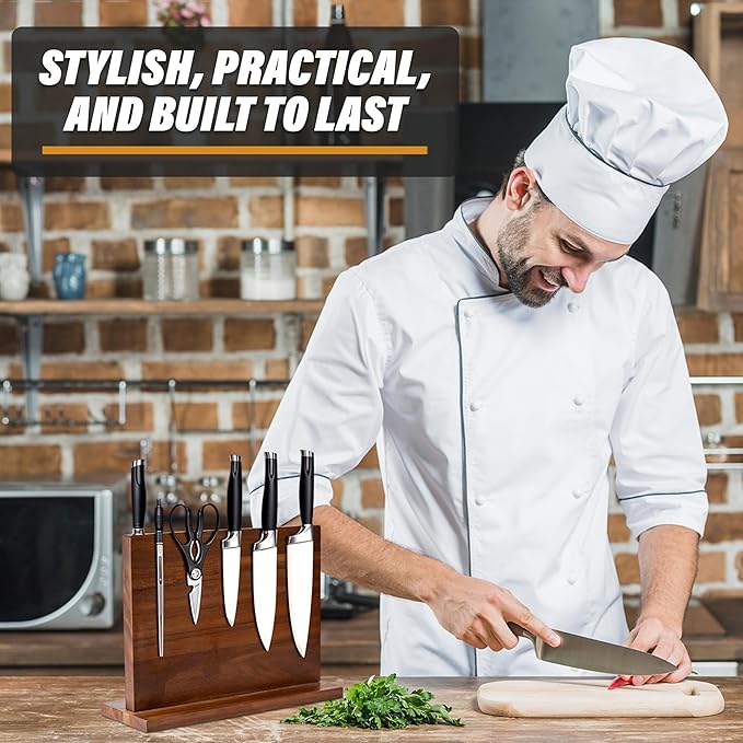 Wooden Magnetic Knife Holder - Dual - Sided Stand with Enhanced Magnets for Multifunctional Kitchen Knife Storage - Stylish, Durable, and Strong (Knives Not Included) - 12" x 9" - 3.48 lbs