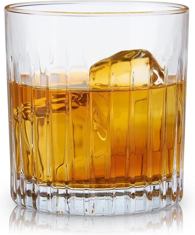 Viski Reserve Milo Crystal Old Fashioned Rocks Glasses, European Crafted Whiskey Glasses for Bourbon, Scotch, Cocktails, Barware Gifts for Men, Man Cave Essentials, Home Bar Glassware, 12 oz, Set of 4