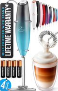Zulay Kitchen Powerful Milk Frother Wand With 4 AA Duracell Batteries - Ultra Fast Handheld Drink Mixer - Electric Whisk Foam Maker for Coffee, Lattes, Cappuccino, Matcha & Creamer - Marine
