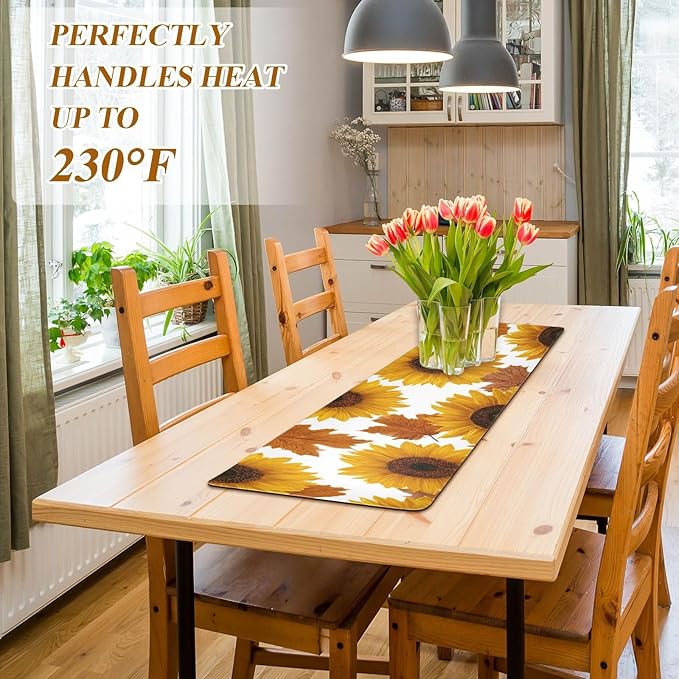 Yellow Sunflowers in Autumn Trivet Table Runner Heat Resistant 230F for Hot Dishes Pots Plates Kitchen Dining Table Protector Decorative 39.37 X 11.8 Inch