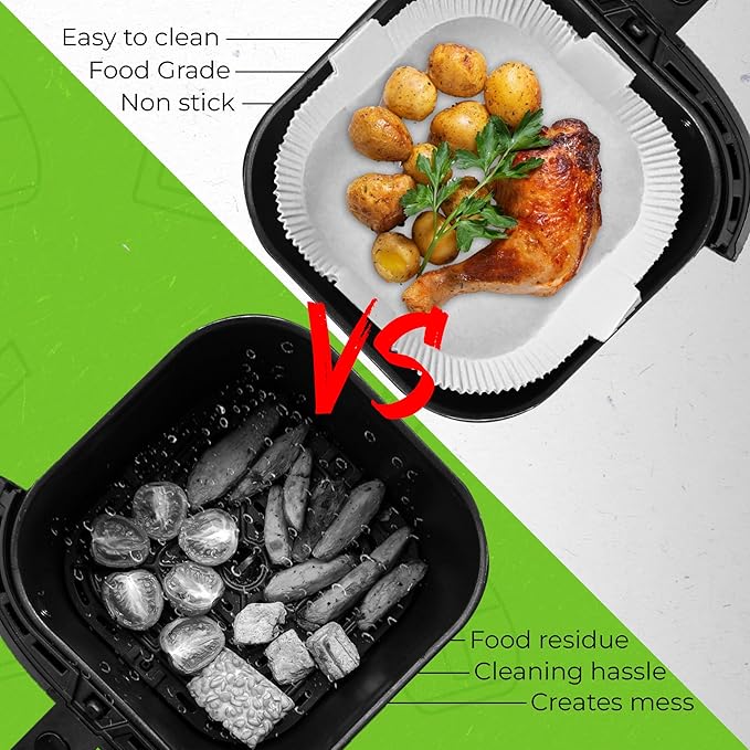 Air Fryer Disposable Paper Liners - 100 pcs of White 7.9In Parchment Cooking Paper Liner - Fit Large Square Fryers Basket - Heat-resistant, Oil-proof, Water-proof, Non-Stick