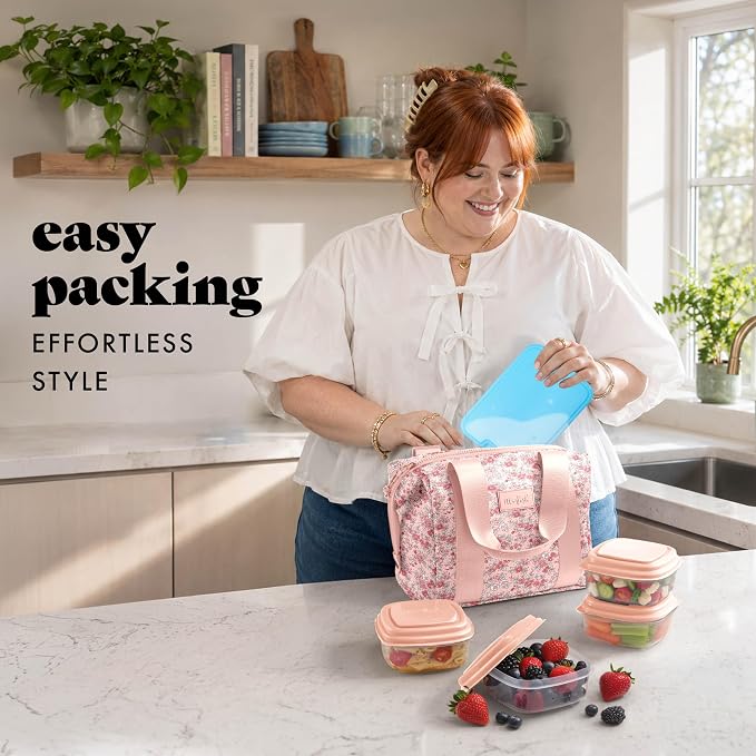 Fit & Fresh Remi Lunch Bag for Women Work – Neoprene Lunch Tote with Containers & Ice Pack, Reusable Meal Prep Lunch Box, Large Capacity, Machine Washable