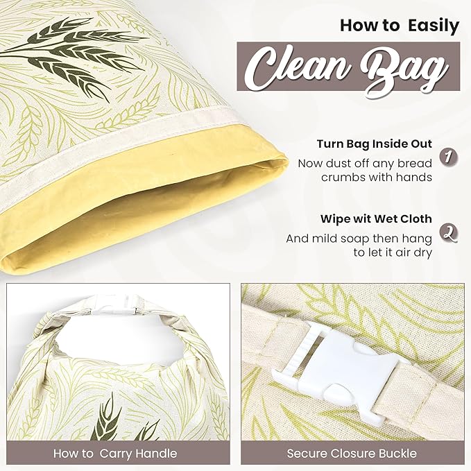 Bread Bags – 13 x 17in Cotton Beeswax Bread Bag – Reusable Bakery Bags for Sourdough, Homemade Baked Goods, Pastries Storage – Large Size 2-Pack