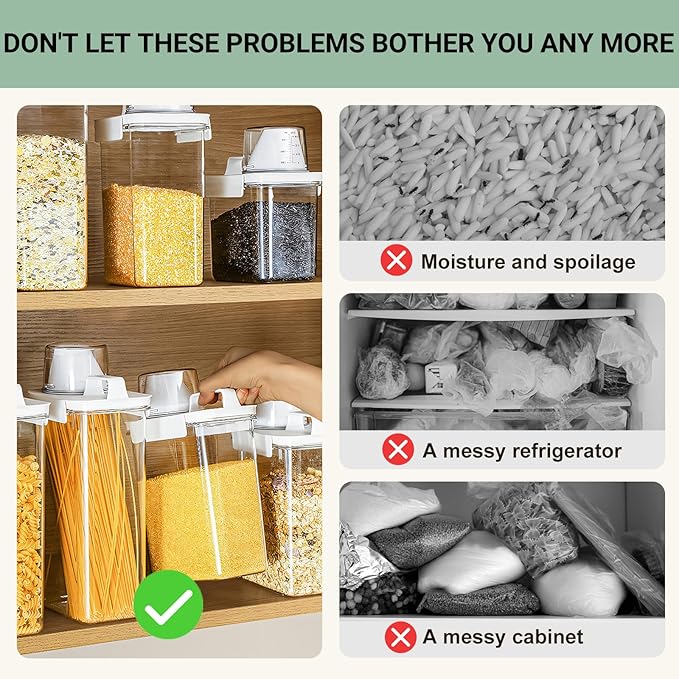 Cereal Container，Rice Storage Dispenser-Airtight Food Storage Organizers BPA-free Plastic Kitchen Pantry Storage Containers Food-Grade PET Material Suitable For Rice, Grains （60.8 oz + 77.7 oz )