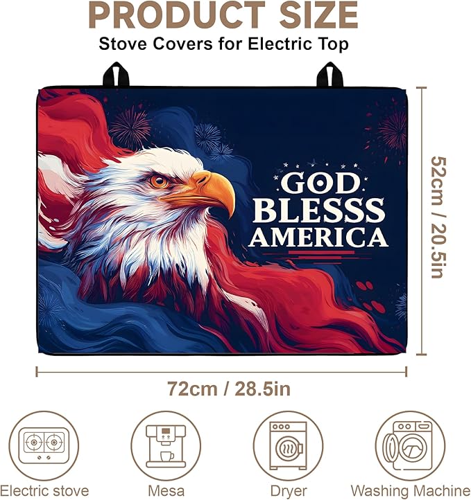 Stove Top Covers for Electric Stove: Independence Day Eagle Design Heat Resistant Protector Glass Stove Top Expands Counter Space, Stylish Kitchen Decor 28.5'' × 20.5‘’