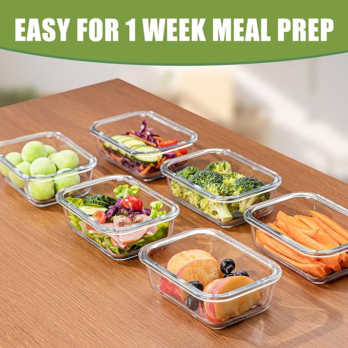 36 OZ Glass Food Storage Containers with Lids Set of 6, Meal Prep Containers for Lunch, 22 OZ Airtight Glass Lunch Containers Set of 6, Microwave, Oven, Freezer & Dishwasher Safe, BPA-Free