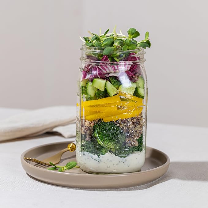 Wide Mouth Mason Jars 32 oz [2-Pack] with Airtight Lids – Glass Meal Prep Jars for Salads, Overnight Oats & Food Storage | BPA-Free Leak-Proof Lids