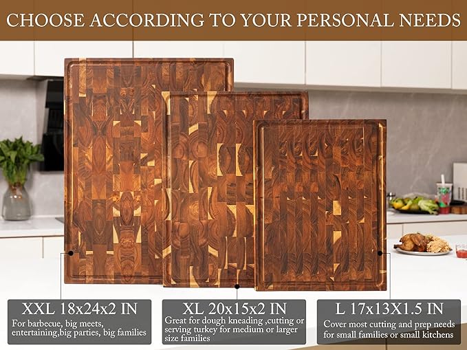 AZRHOM Thick End Grain Acacia Wood Cutting Board 24x18x2 In, Wooden Butcher Block, Chopping Board For Kitchen with Juice Groove Handles Non-Slip Pats (Gift Box)