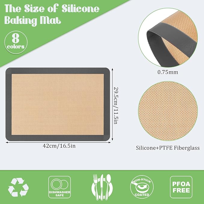 Nuanchu 8 Pieces Silicone Baking Mat Non-stick Silicone Baking Half Sheet 16.5'' x 11.6'' Silicones Cookie Sheet Easy Clean Oven Cookie Liner for Oven Making, Macaroon, Bread Pastry(Grey)