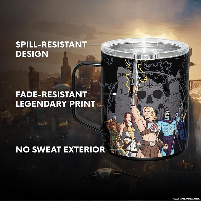 Dragon Glassware x Masters of the Universe (MOTU) Stainless Steel Camp Mug - 12 oz Insulated Camping Mug for Coffee, Tea, Matcha, Hot Beverages - Official 2026 Movie Merch - MOTU