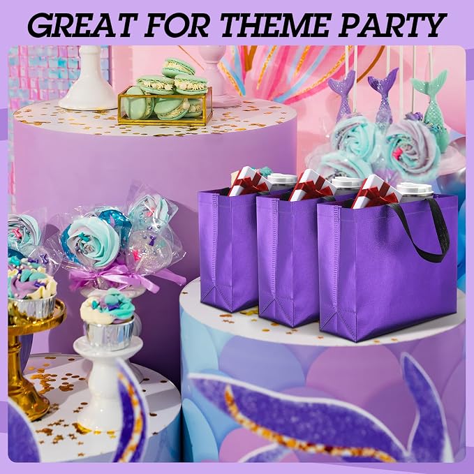Eccliy Reusable Gift Bags Set Glossy Grocery Gift Tote Bag with Handle for Wedding, Bridal Shower, 4th of July, Summer Event(12 x 11 x 4.7 I Inch,Purple,80 Pcs)