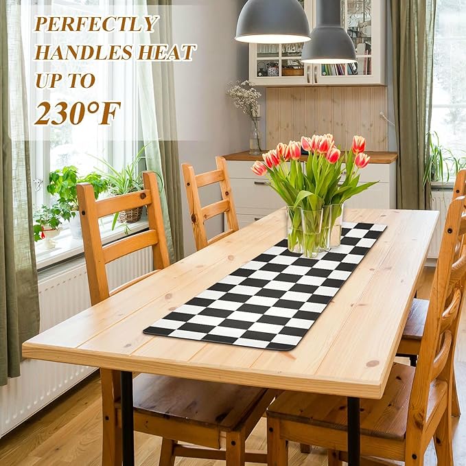 Checkered Black Trivet Table Runner Heat Resistant 230F for Hot Dishes Pots Plates Kitchen Dining Table Protector Decorative 39.37 X 11.8 Inch