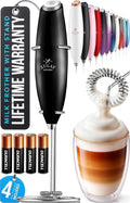 Zulay Kitchen Powerful Milk Frother Wand With 4 AA Duracell Batteries - Ultra Fast Handheld Drink Mixer - Electric Whisk Foam Maker for Coffee, Lattes, Cappuccino, Matcha & Creamer - Metallic Black