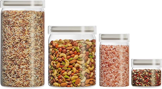 Pyrex 4-Pack Glass Canister Set - Lightweight Dry Food Storage Containers with Glass Lids for Kitchen and Pantry Organization