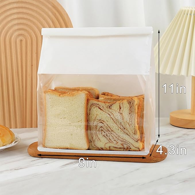 100 Pack Paper Bread Bags for Homemade Bread Sourdough Bread Bags Large Paper Bakery Bag with Window for Baked Food Packaging Storage, White(11x9x4.3 Inches)