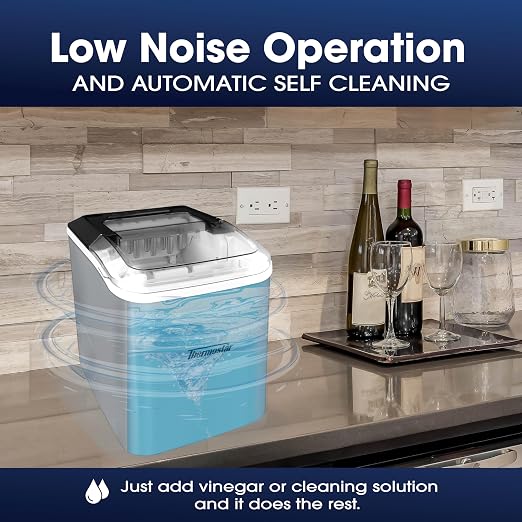 Nostalgia Thermostar Automatic Self-Cleaning Portable Electric Countertop Ice Maker Machine, 26 Pounds in 24 Hours, 9 Ice Cubes Ready in 7 Minutes, with Ice Scoop and Basket, Silver