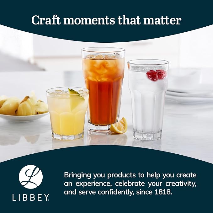 Libbey Gibraltar DuraTuff Drinking Glass Drinking Cup Set, Iconic Heavy Base Bar Glassware hick Drinking Glasses Set of 12, 16-Ounce Cooler Glasses