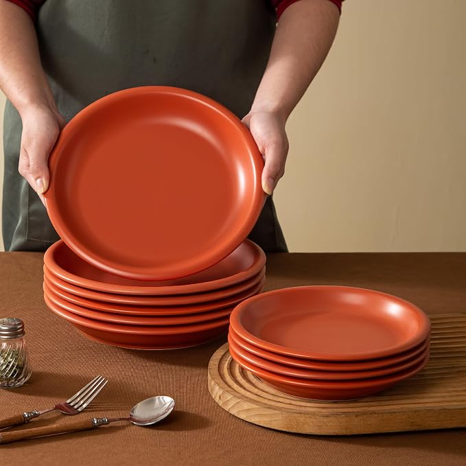 Timeworn Clay Salad Plates, Terracotta Red, 8-Inch, Set of 4 | Hand-Finished, Stoneware, Dessert and Appetizer Plate, Microwave and Dishwasher Safe