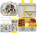 rockpapa Kids Lunch Box Set with 14oz Insulated Water Bottle & Lunch Bag, Leakproof 5.5 Cups Bento Box for School & Children, BPA-Free, Microwave Safe for Boys Girls (Grey Constr Turcks)
