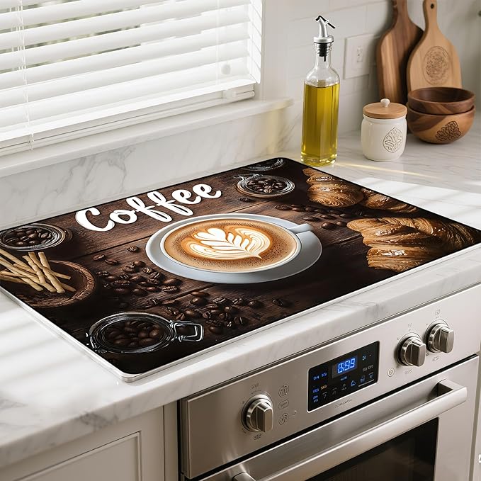 Stove Top Cover- Mat for Electric Stove Protector with Anti-Slip Rubber Coating Dish Drying Mats Scratch-Resistant (coffee, 30" x 21")