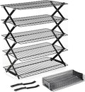 5 Tier Upgraded Collapsible Cooling Rack with Adjustable 3 Setting Design, Stackable Baking Rack with Clean Brush, Roasting Cooking Drying Wire Cooling Rack for Cookies Baking Roasting ＆ Grilling