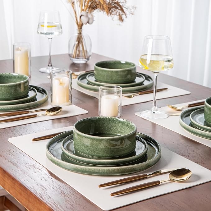 AmorArc Ceramic Dinnerware Sets, Handmade Reactive Glaze Stoneware Plates and Bowls Sets,Highly Chip and Crack Resistant | Dishwasher & Microwave Safe Dishes Set, Service for 4 (12pc)