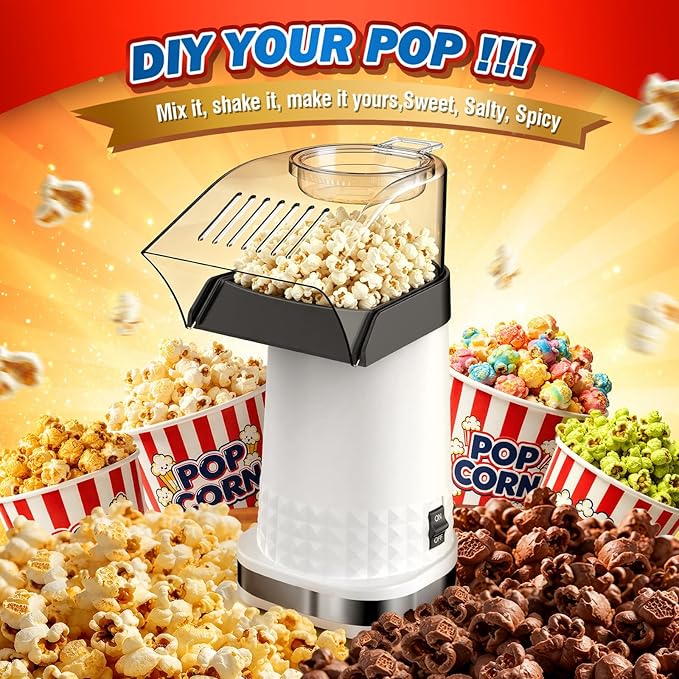 4.5Qt Hot Air Popcorn Popper - Oil-Free Healthy Popcorn Machine with Butter Melting Tray, Measuring Cup & One-Touch Switch, ETL Certified Popcorn Maker for Home, Movie Night, Party (White)