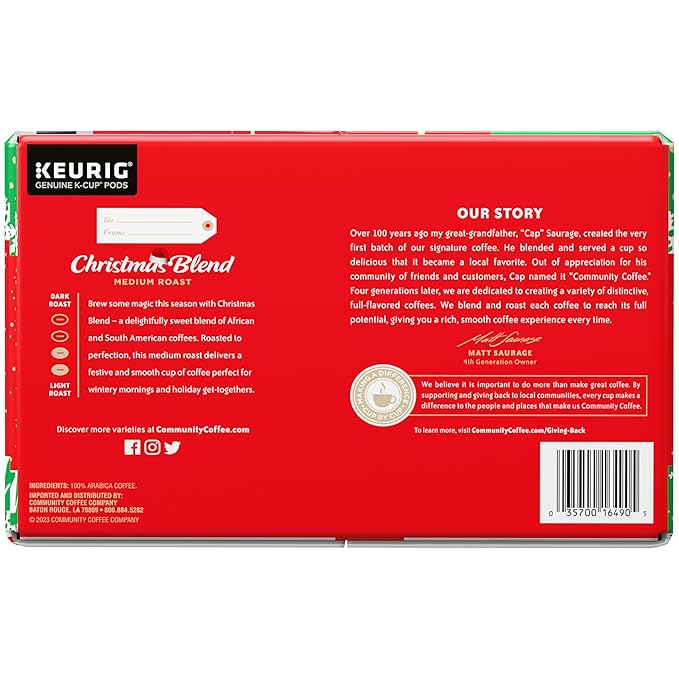 Community Coffee Christmas Blend 60 Count Coffee Pods, Medium Roast, Compatible with Keurig 2.0 K-Cup Brewers(Pack of 1)