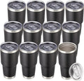 30 oz Tumbler with Lid Stainless Steel Tumblers Bulk Vacuum Insulated Cup Reusable Powder Coated Travel Mug Double Wall Leak Proof Cups Keep Cold Drinks for 12 Hours Black, Set of 12