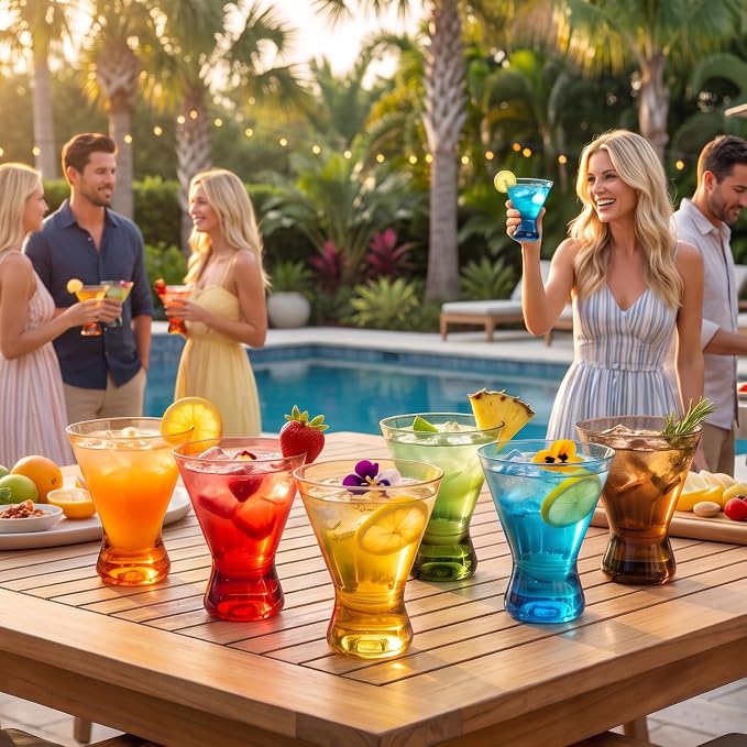 13-Ounce Colorful Pastel Plastic Stemless Martini Glasses (Set of 4), Martini, Margarita, Champagne & Cocktail Reusable Glasses, BPA-Free, Shatter-Proof, Dishwasher-Safe, Poolside Perfect, Outdoors