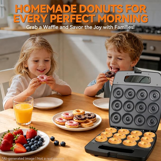 Baker's Friend Mini Donut Maker Machine, Bake 12 Mini Doughnuts, Maquina Para Hacer Donas, Perfect for Breakfast, Snacks, Desserts & More, Graphite