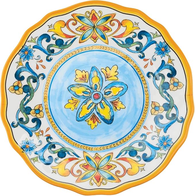 UPware 16 Piece Chianti Melamine Dinnerware Sets, Outdoor Dishes Set, Plates and Bowls Sets, Service for 4, Multicolor