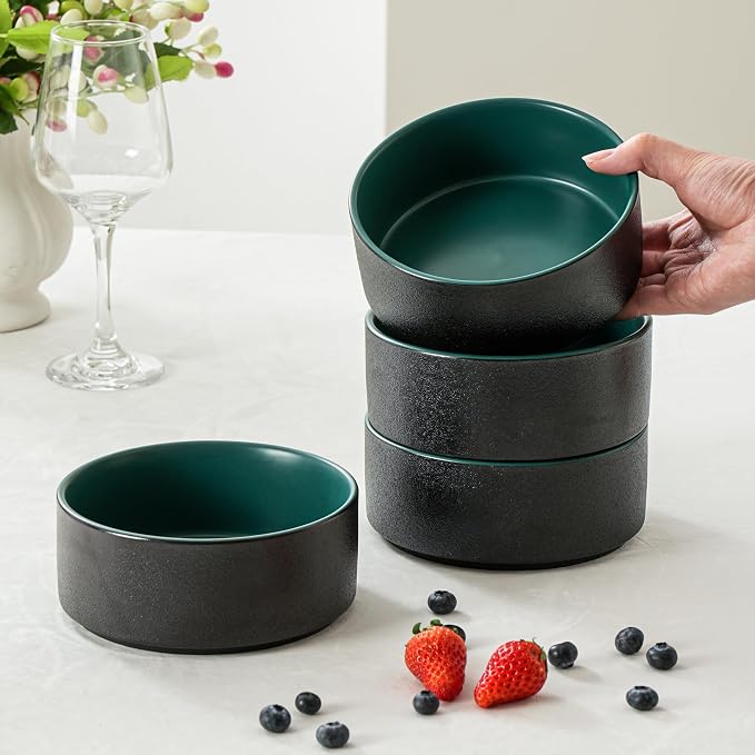 26 OZ Ceramic Cereal Bowls Set, 6 Inch, Set of 4, Modern Green | Handcrafted, Dishwasher & Microwave Safe, For Breakfast, Soups, Oatmeal, Ramen, Pho, Udon, Soba