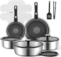 JEETEE Hybrid Tri-Ply Stainless Steel Cookware Set, 18pcs Pots and Pans Set Non Stick with Detachable Handles, Induction Cookware Set Kitchen Cooking Sets, RV/Camping Cookware, Dishwasher & Oven Safe