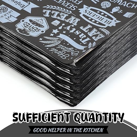 Outus 1800 Pcs 12 x 12 Inch Deli Wax Paper Sheets Grease Resistant Tray Basket Liners Newsprint Paper Water and Grease Proof Sandwich Wrapping Square Hot Dog Wrapper for Food Baking (Black)