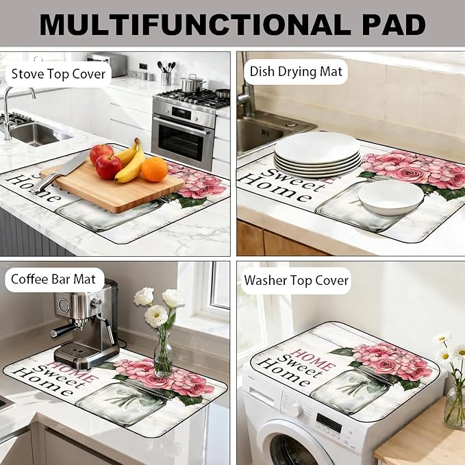 Stove Top Cover for Electric Stove, Vintage Farmhouse Style Glass Cooktop Protector, Multi-functional Kitchen Counter & Washer Top Cover