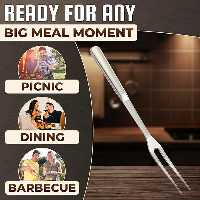 Carving Fork for Meat – 11" Stainless Steel Meat Fork Carving Tool, Ergonomic Two-Prong Utensil with Solid Metal Handle, Dishwasher Safe Construction – Heat-Resistant for Grilling, Turning & Serving