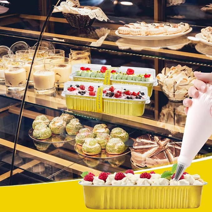 100Pack Gold Mini Cake Pans With Lids, 6.8 Oz Loaf Pans With Lids, Baking Cups Muffin Tins,Disposable Baking Pans Holders For Brownie Cake Bread