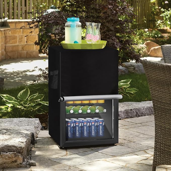 Beverage Refrigerator and Cooler Cover for most 3.2 Cu.ft Beer or Wine Mini Fridge,Waterproof Dust Proof Anti-UV Sides Zipper Can Be Opened(20" W x 20" D x 33" H,Black)