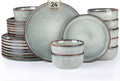 GBHOME Dinnerware Sets for 8, 24 Pieces Stoneware Plates and Bowls Sets, Scratch Resistant Dishes, Dishwasher & Microwave Safe, Reactive Glaze